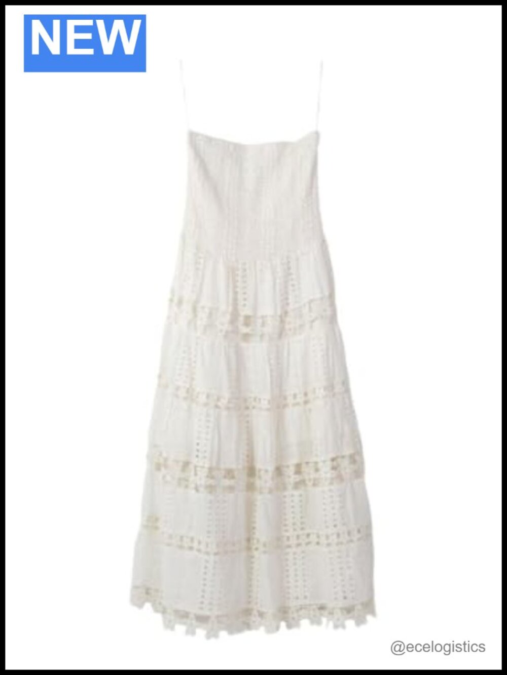 Women's Strapless Midi Dress Floral Lace Tiered Shirred Boho
